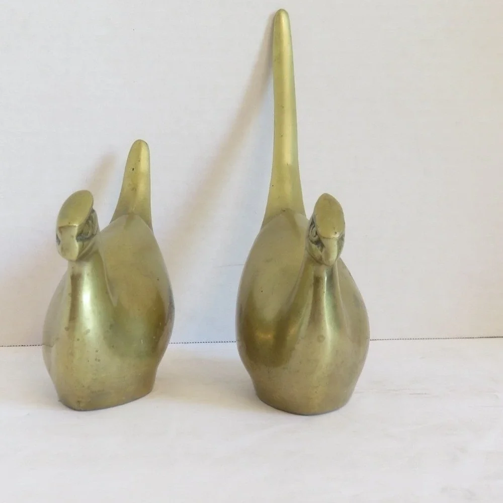 Vintage MCM Pair of Brass Birds Long Tail Pheasant‎ Figurine Set